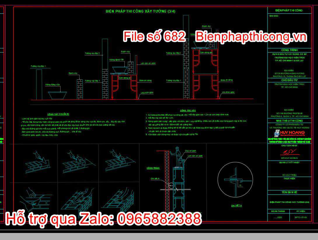 Bản vẽ bptc xây tường cad.