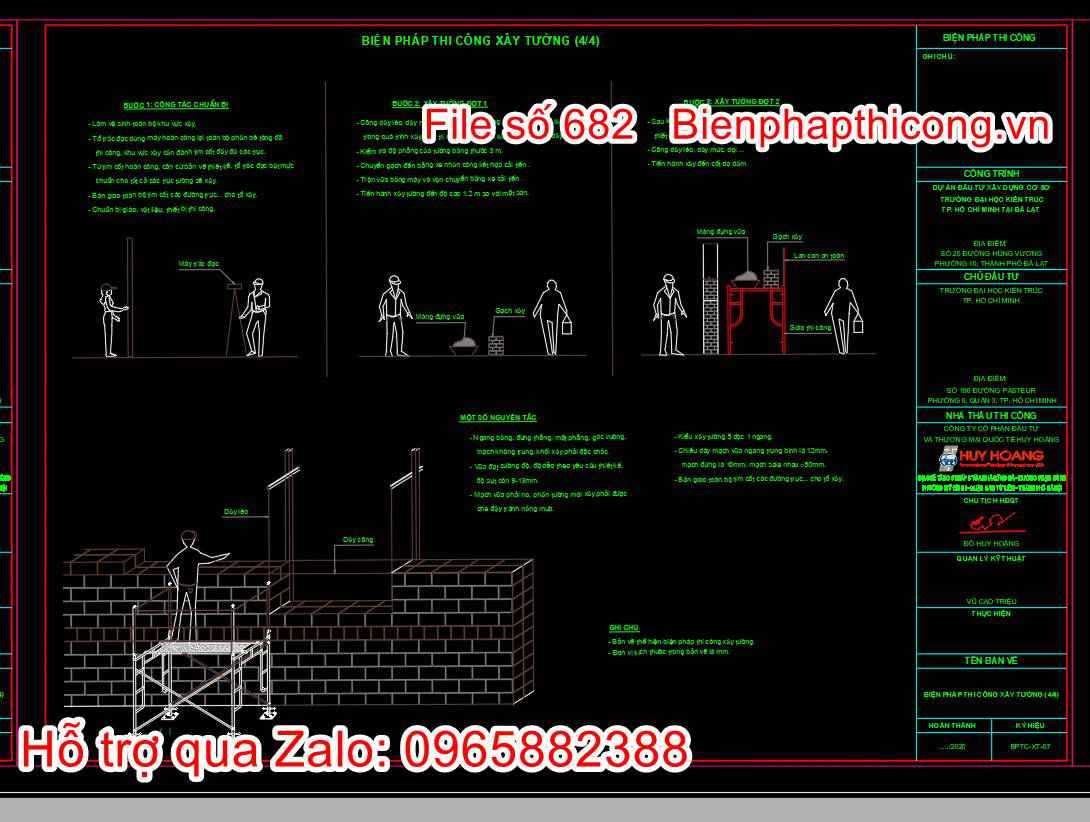 Bản vẽ cad biện pháp thi công xây tường.