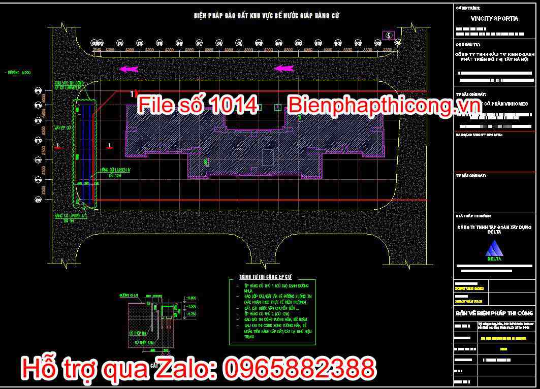 Bản vẽ biện pháp đào đất khu vực bể nước giáp hàng cừ
