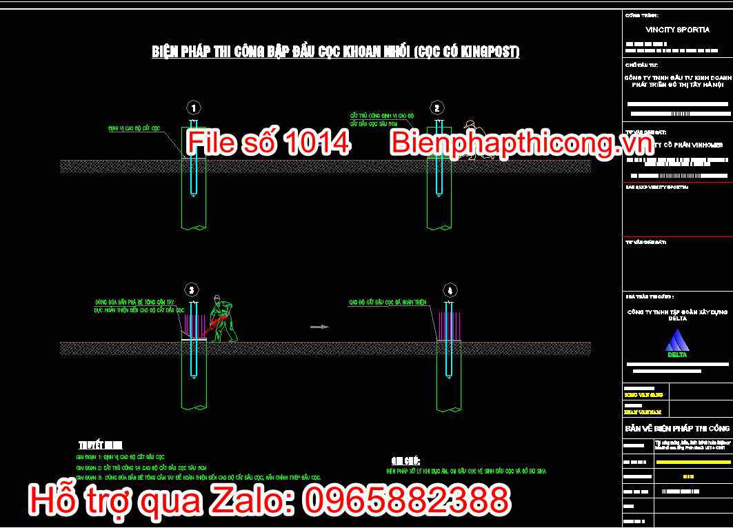 Bản vẽ biện pháp thi công đập đầu cọc khoan nhồi