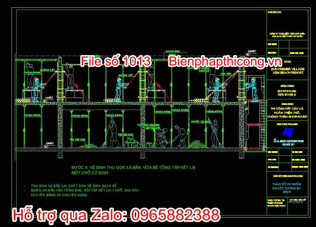 Bản vẽ bước 6: Vệ sinh thu gọn xà bẩn, vữa bê tông