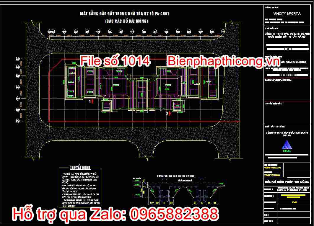 Bản vẽ mặt bằng đào đất trong nhà (đào các hố đài móng)