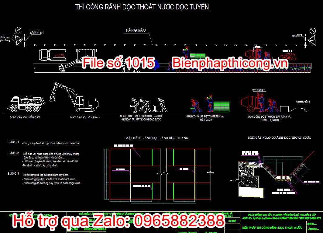 Bản vẽ biện pháp thi công rãnh dọc thoát nước dọc tuyến