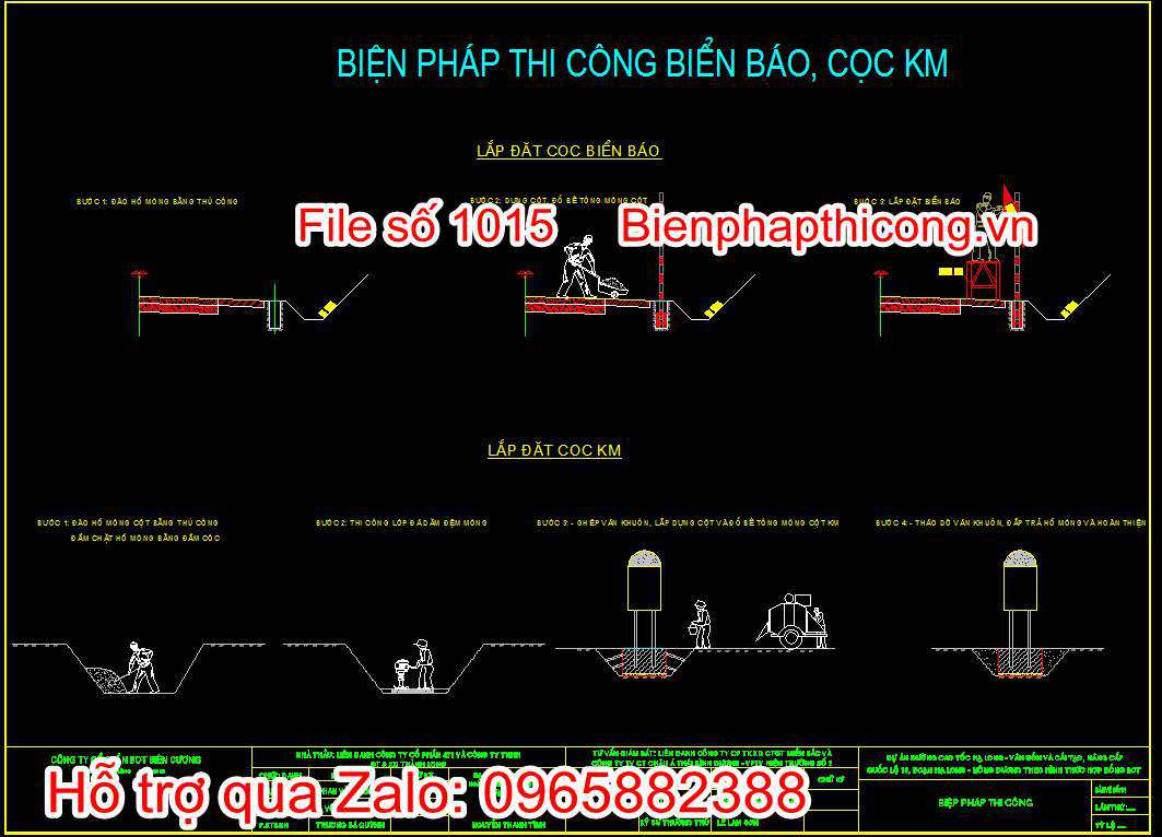 Bản vẽ biện pháp thi công biển báo, cọc KM