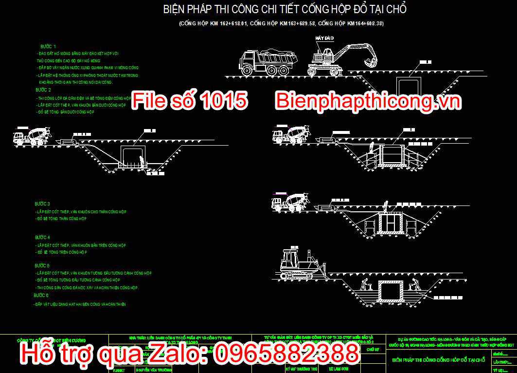 Bản vẽ biện pháp thi công chi tiết cống hộp đổ tại chỗ