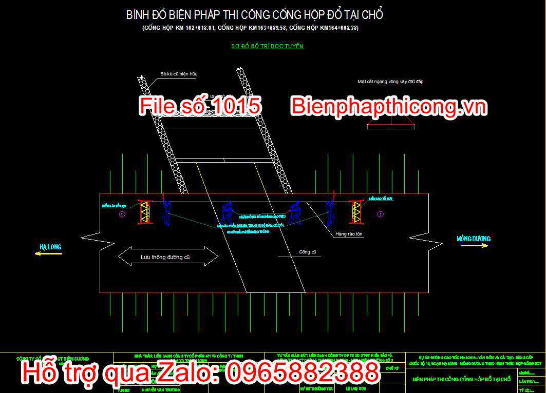 Bản vẽ bình đồ biện pháp thi công cống hộp đổ tại chỗ