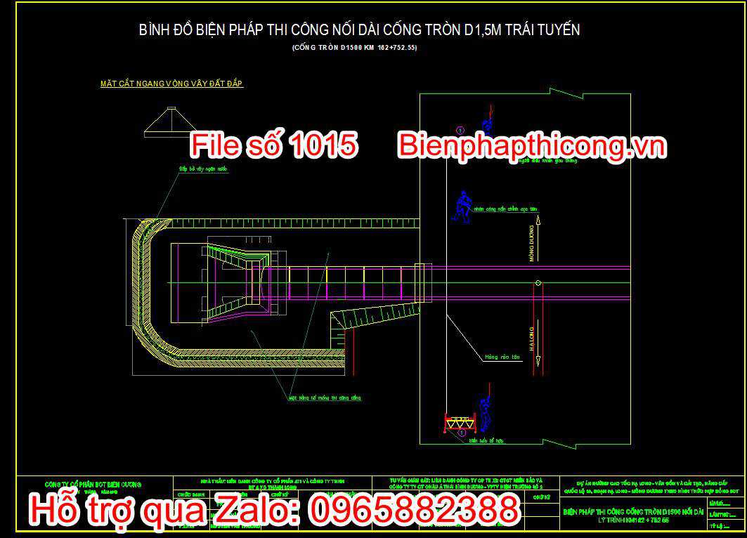 Bản vẽ bình đồ biện pháp thi công nối dài cống tròn trái tuyến