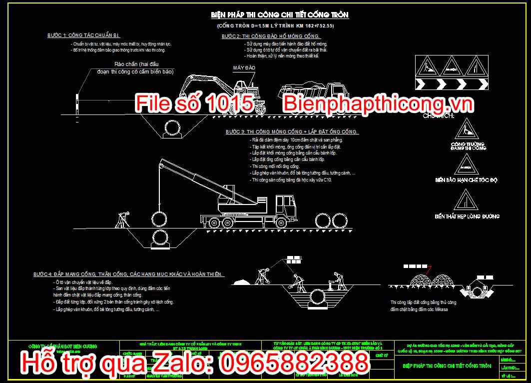 Bản vẽ biện pháp thi công chi tiết cống tròn