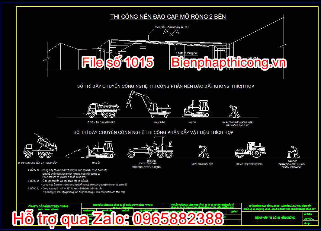 Bản vẽ thi công nền đào cạp mở rộng 2 bên