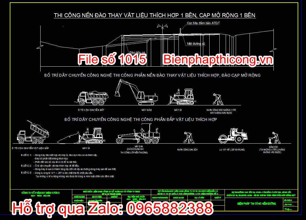 Bản vẽ thi công nền đào thay vật liệu thích hợp 1 bên, cạp mở rộng 1 bên