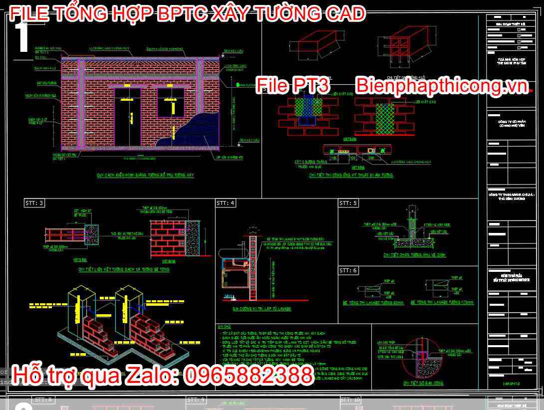Bản vẽ bptc xây tường cad.