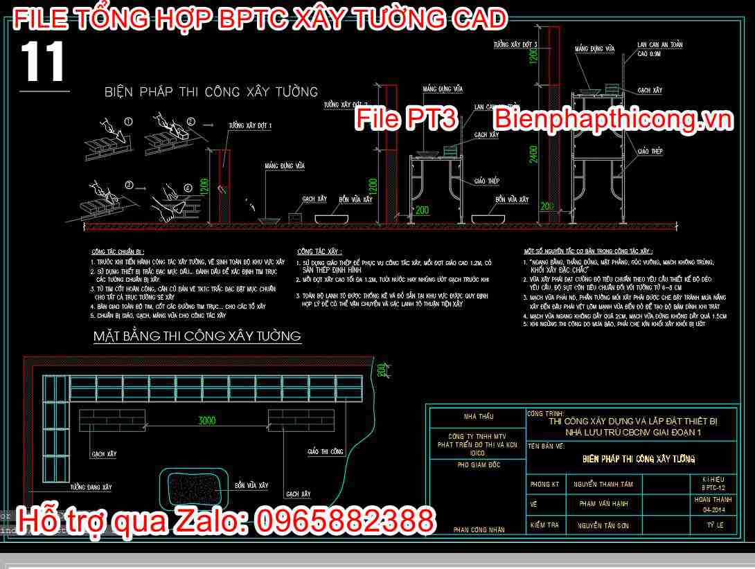 Biện pháp thi công xây tường full cad.