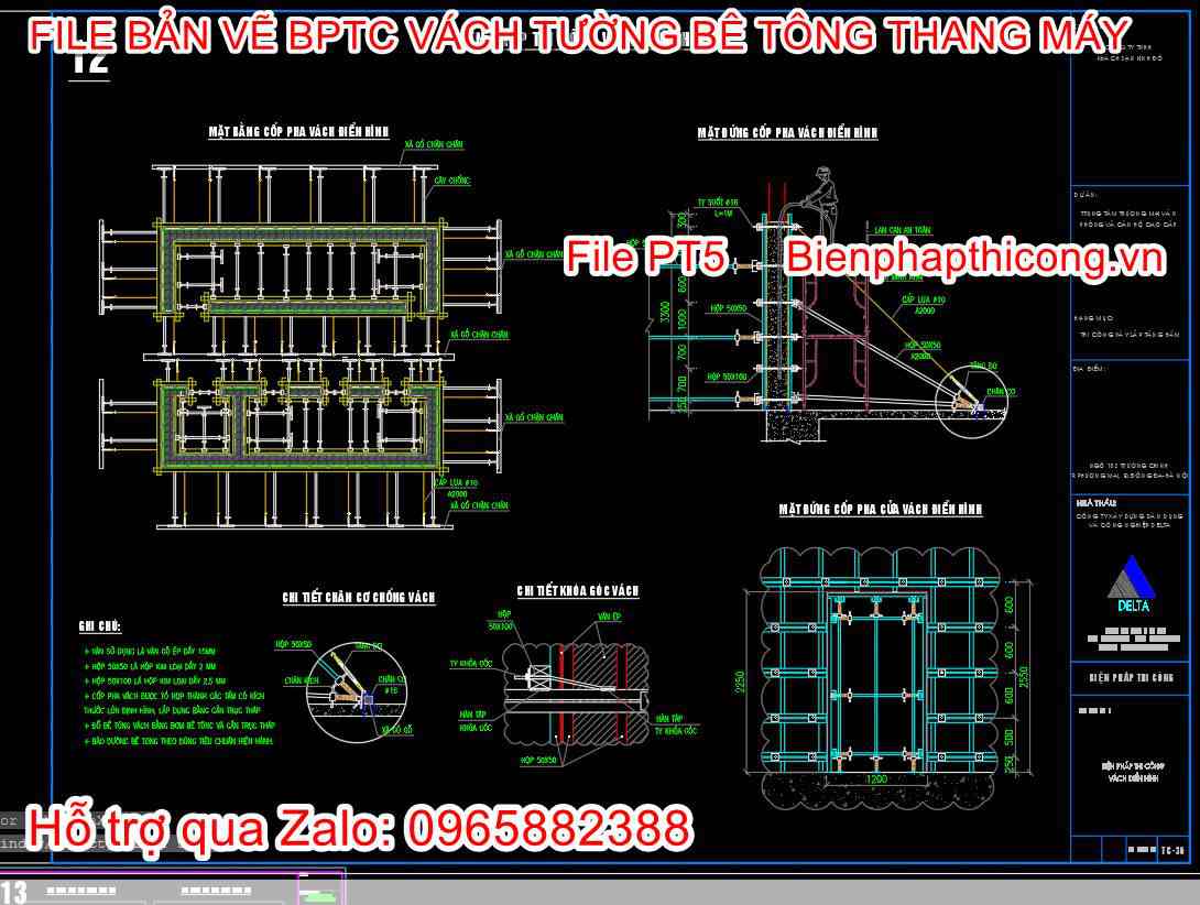 Bản vẽ biện pháp thi công vách điển hình.