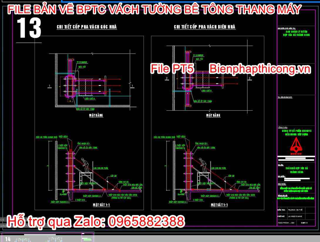 Bản vẽ biện pháp thi công cốp pha vách góc nhà.