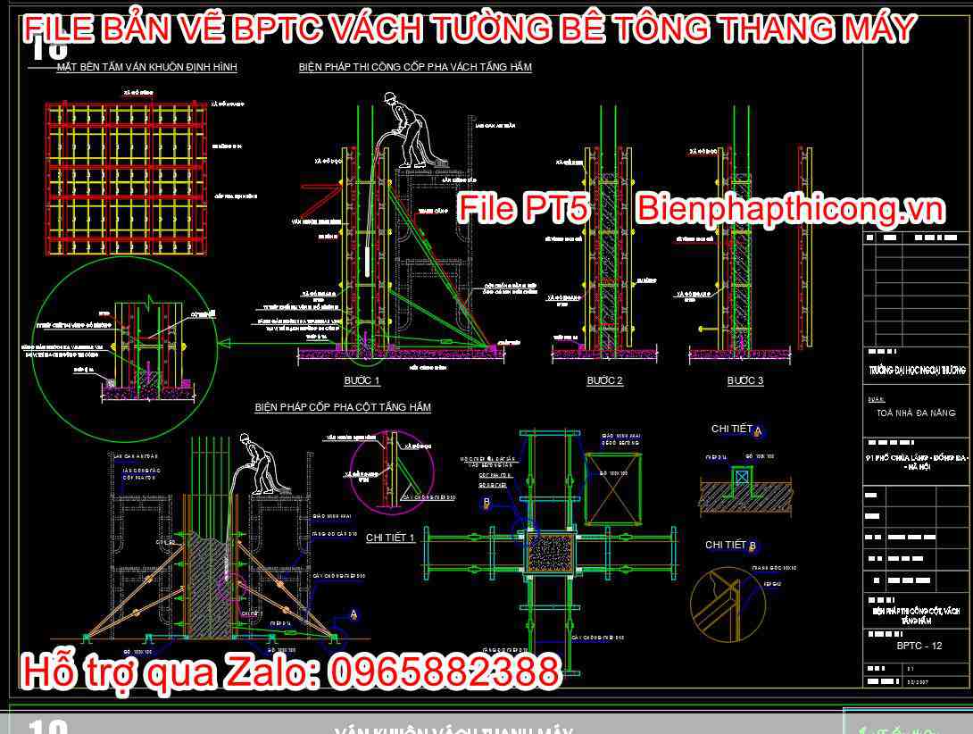 Bản vẽ biện pháp thi công vách tầng hầm cad.
