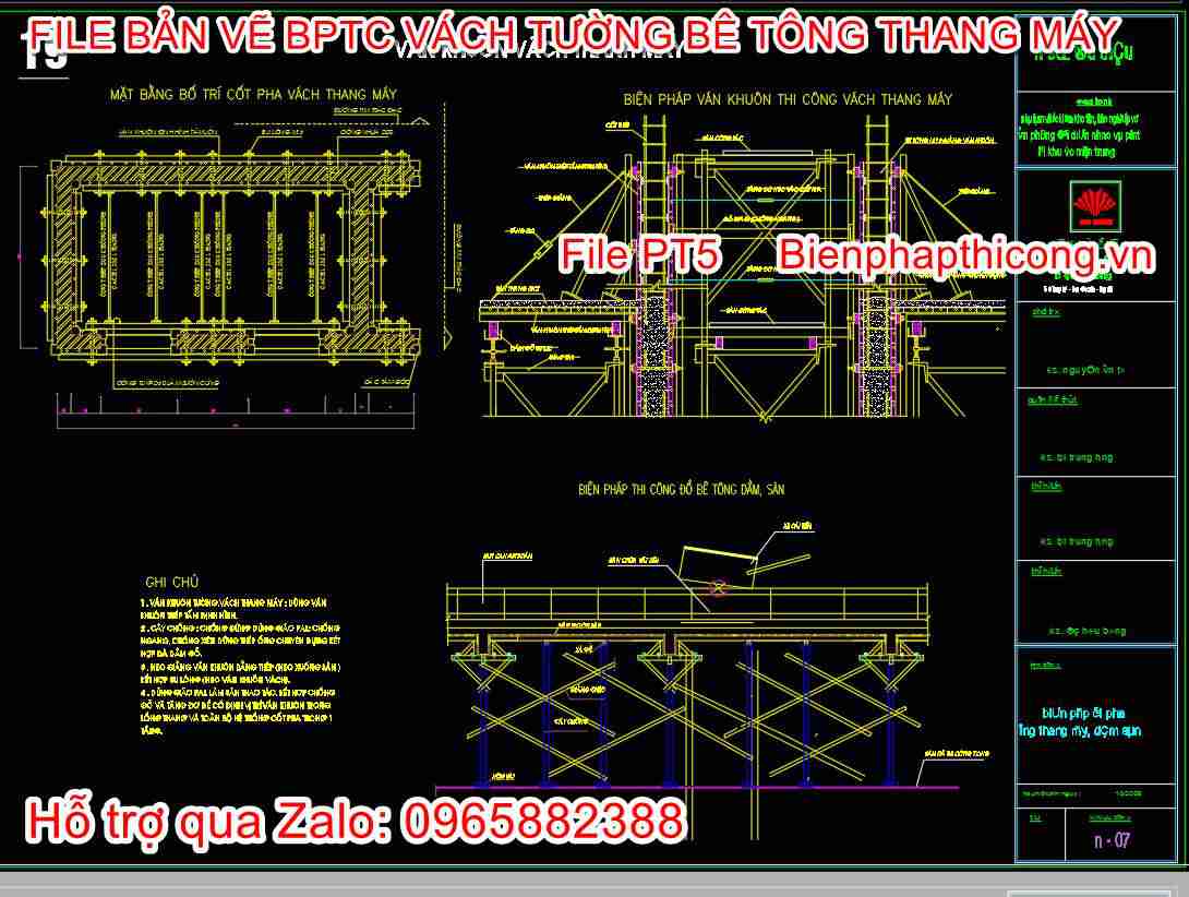 Bản vẽ biện pháp thi công vách thang máy cad.