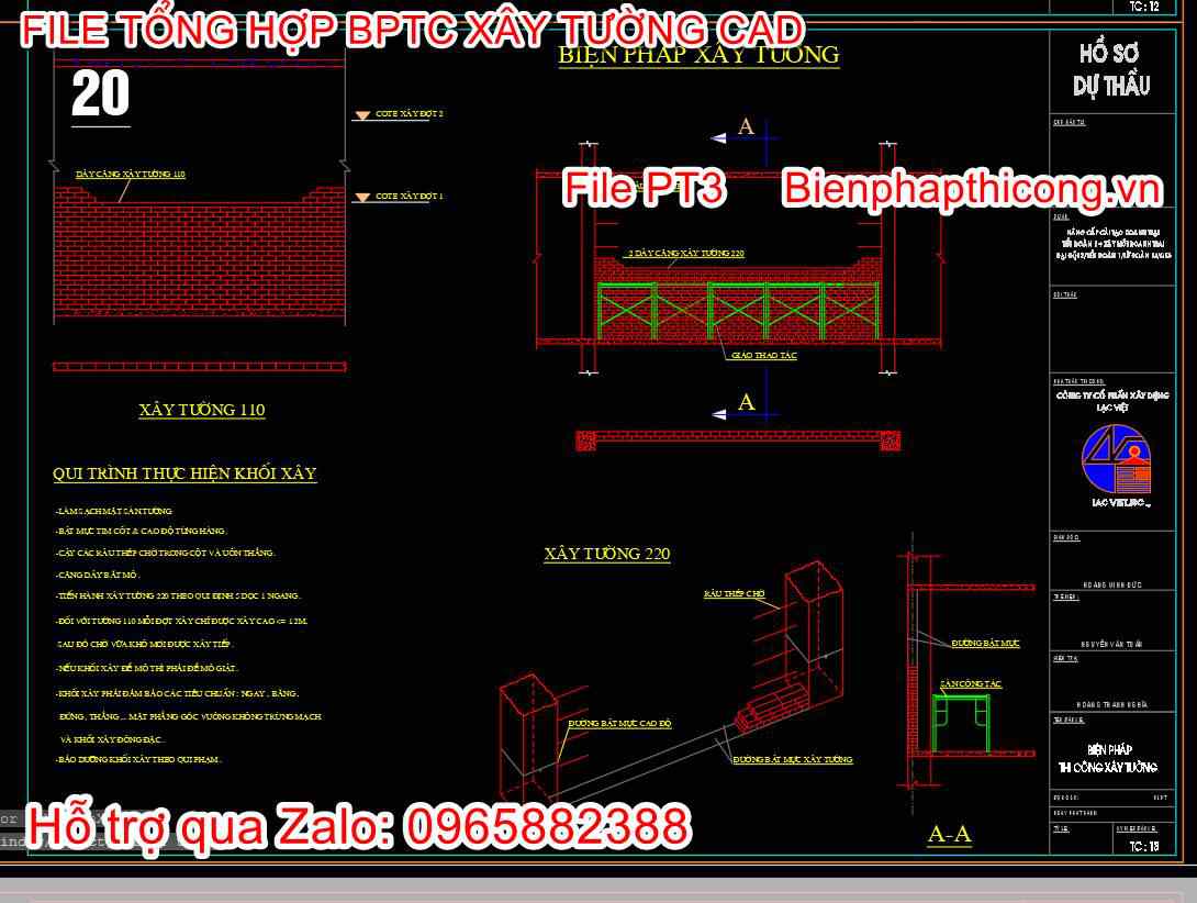 Biện pháp thi công xây tường cad.