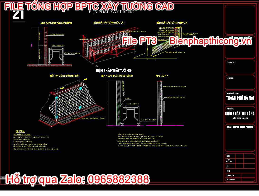 Biện pháp xây tường nhà cao tầng cad.