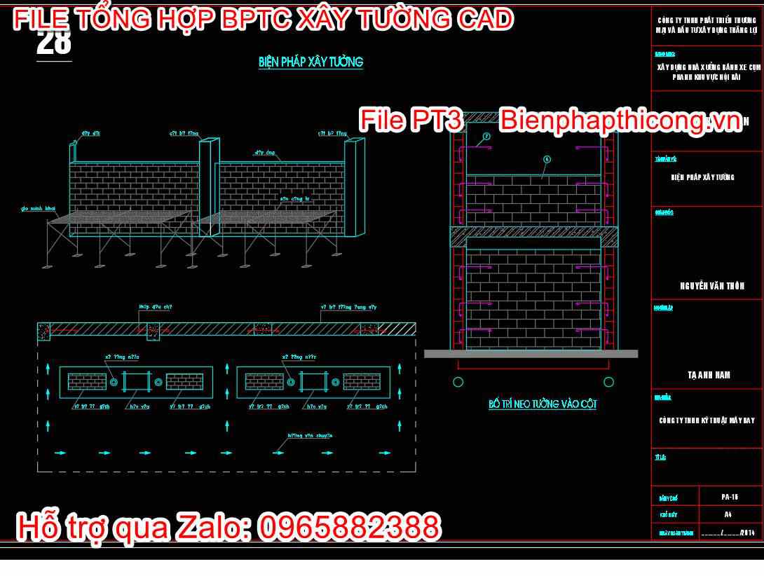 Biện pháp xây tường cad.