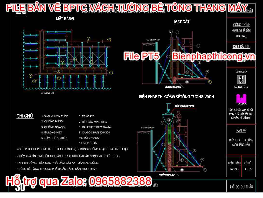 Bản vẽ biện pháp thi công ván khuôn bê tông vách tầng hầm.
