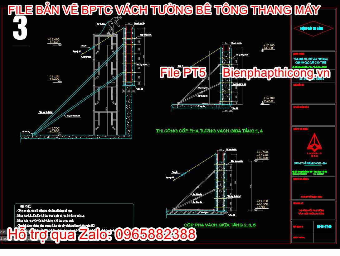 Bản vẽ biện pháp thi công tường vách bê tông.