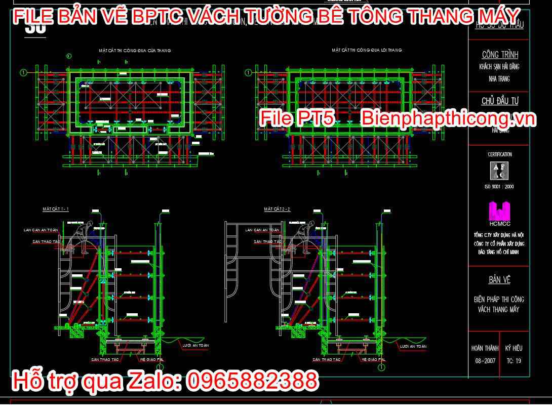 Bản vẽ biện pháp thi công ván khuôn lõi thang máy.