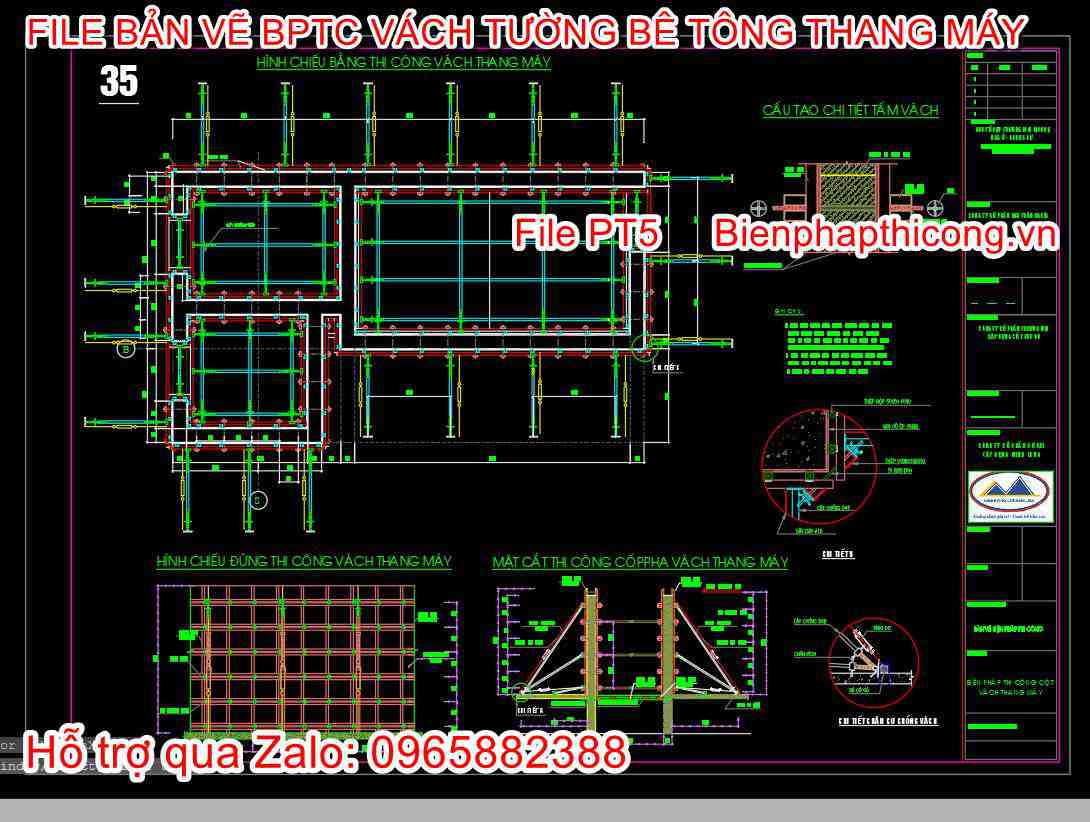 Bản vẽ biện pháp thi công ván khuôn vách thang máy.