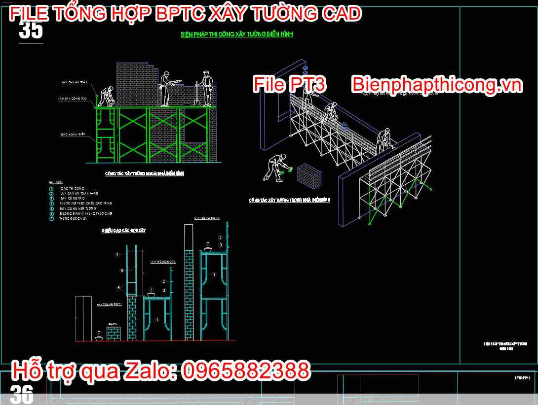 Bản vẽ biện pháp thi công xây tường điển hình.