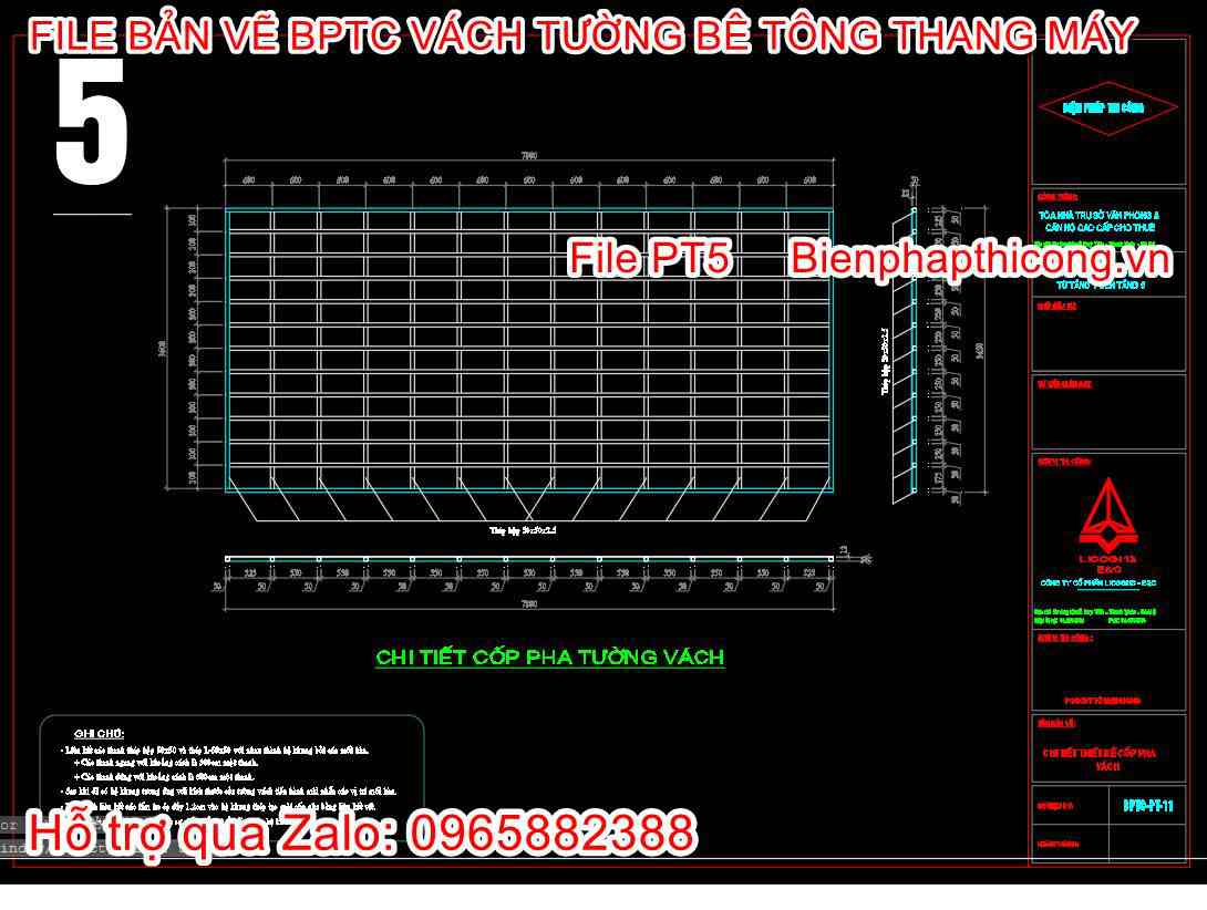 Bản vẽ biện pháp thi công ván khuôn tường vách cad.