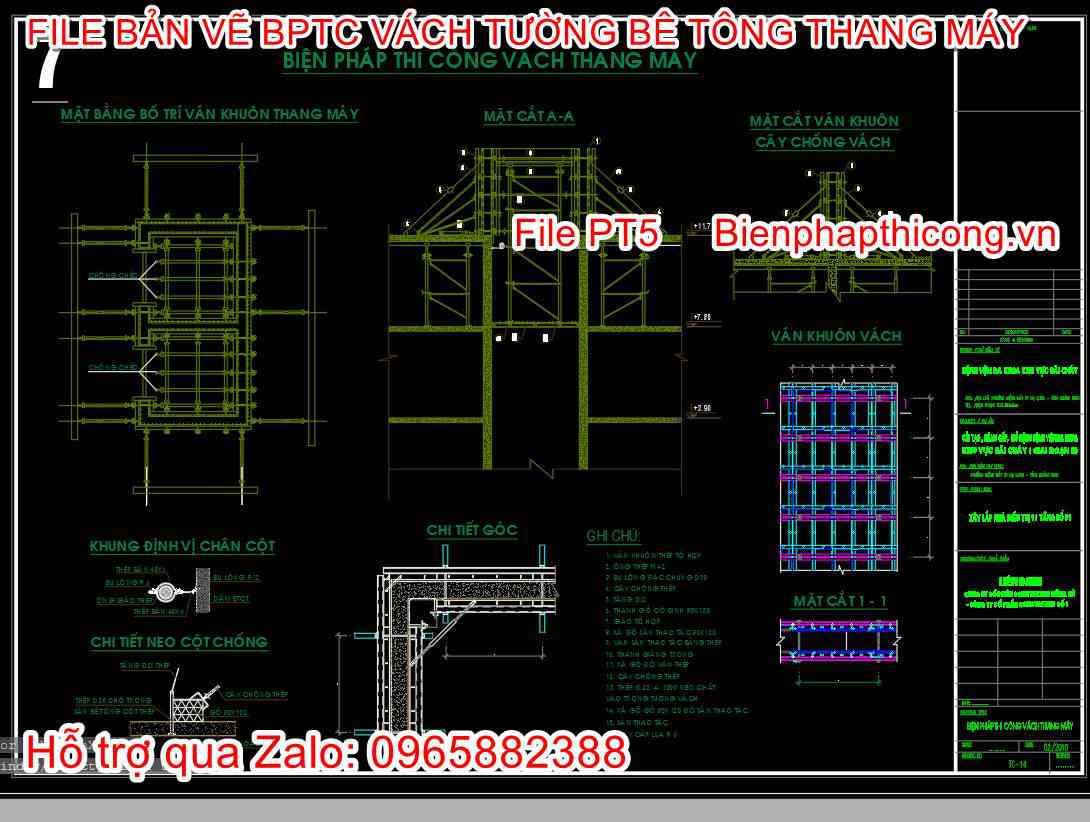 Bản vẽ biện pháp thi công vách thang máy cad