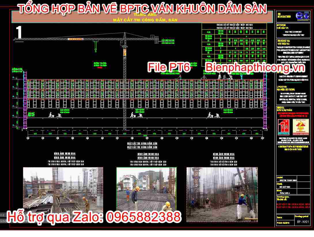 Bản vẽ biện pháp thi công mặt cắt dầm sàn cad.