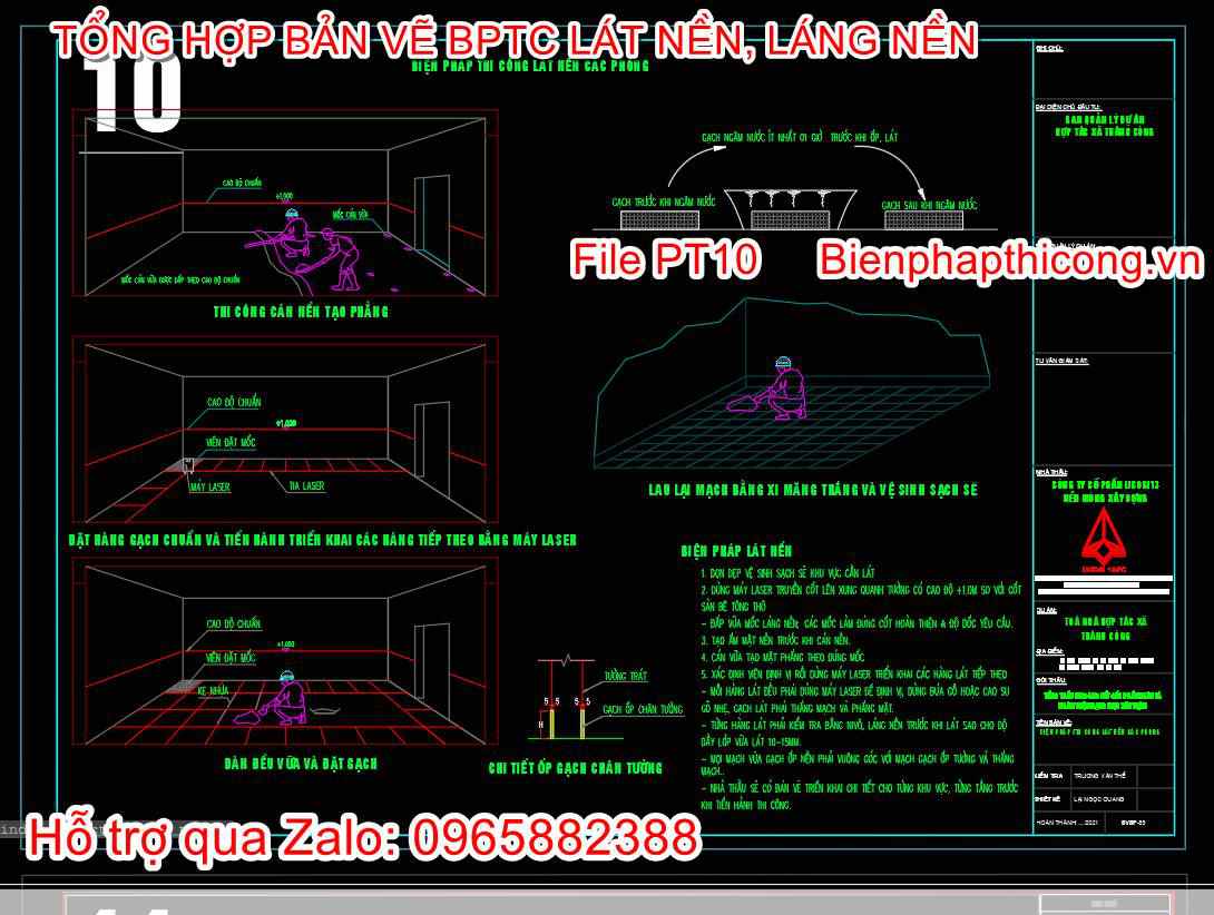 Bản vẽ biện pháp thi công lát nền gạch cad.