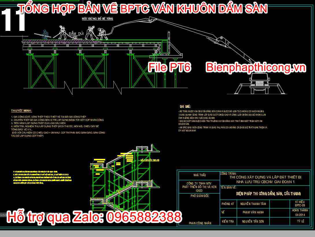 Bản vẽ biện pháp thi công dầm sàn cầu thang.