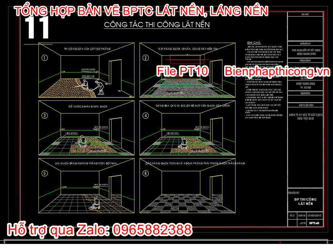 Bản vẽ biện pháp thi công lát nền gạch cad.