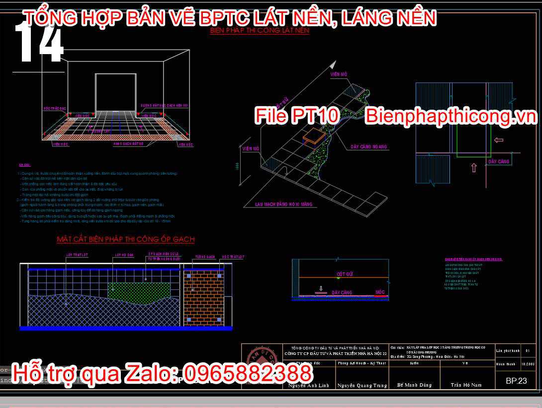 Bản vẽ biện pháp thi công lát nền cad.