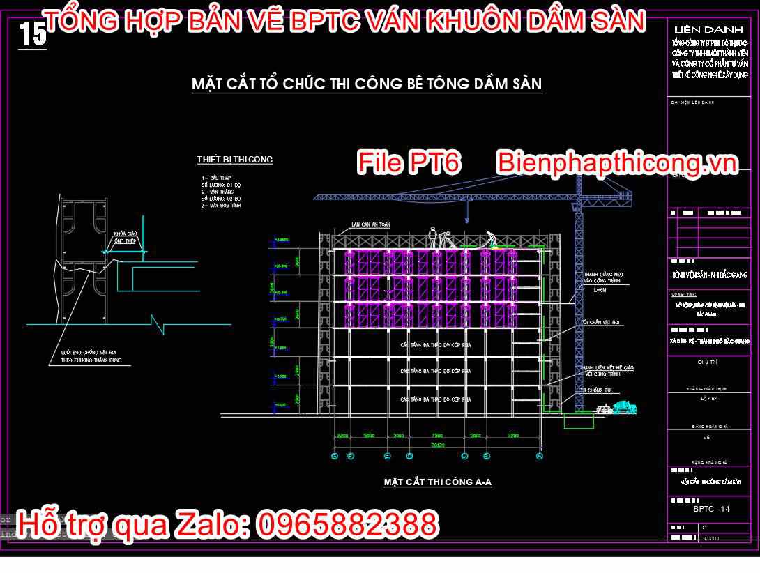 Mặt cắt tổ chức thi công bê tông dầm sàn cad.