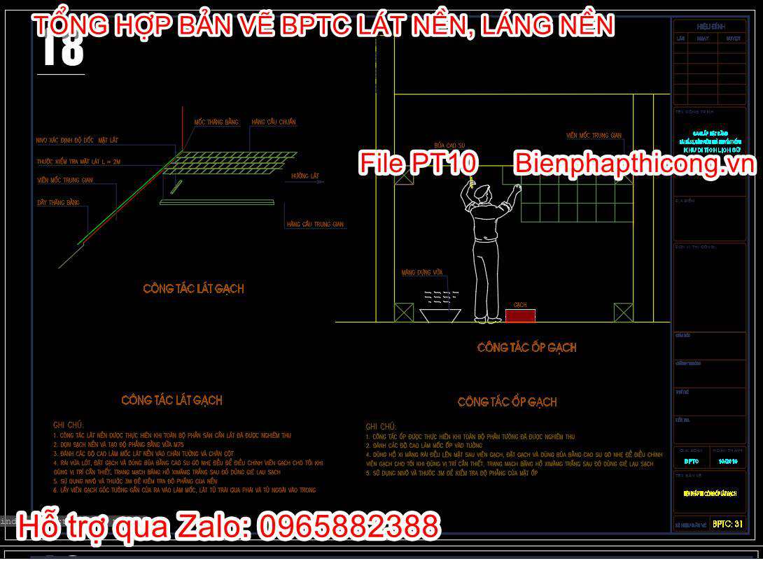 Bản vẽ biện pháp thi công lát gạch trong nhà cad.