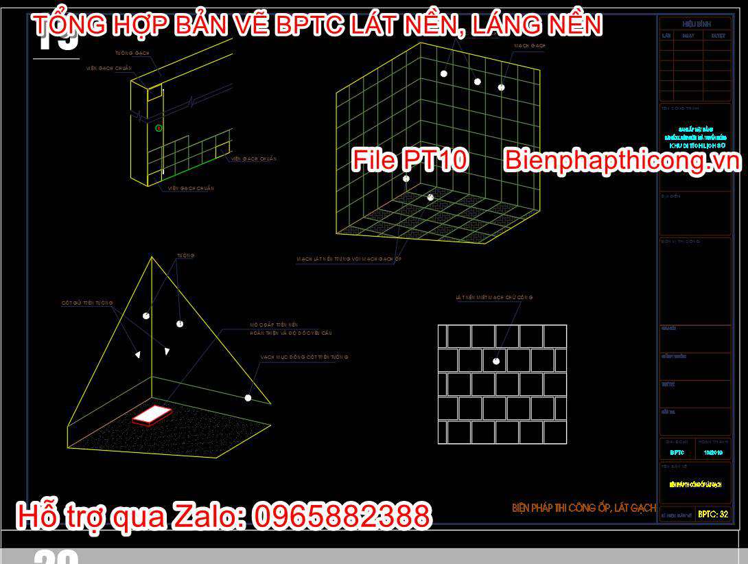 Bản vẽ biện pháp thi công lát gạch cad.