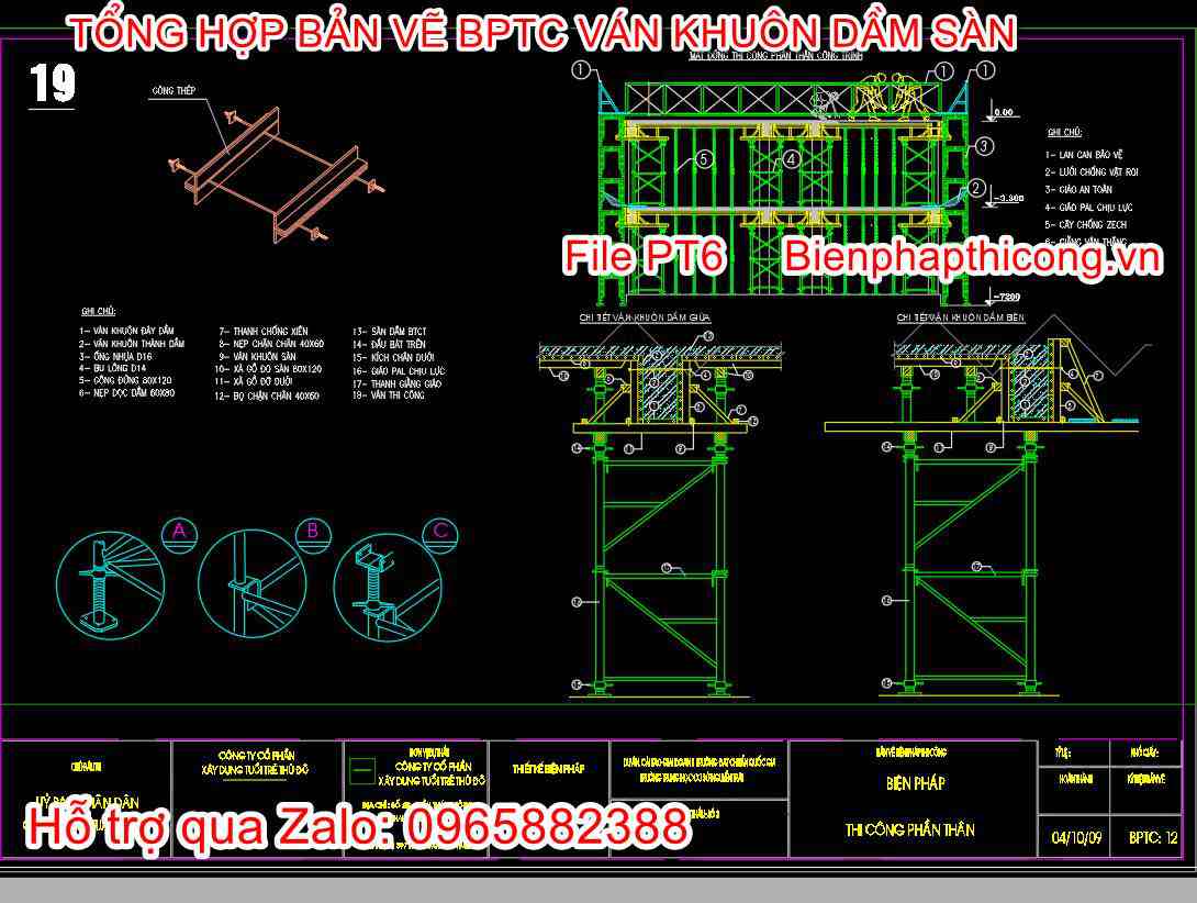 Bản vẽ biện pháp thi công phần thân cad.