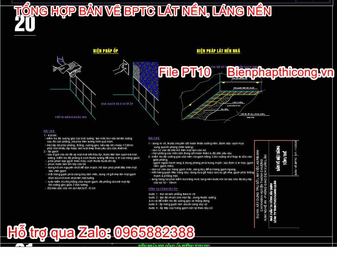 Bản vẽ biện pháp thi công lát nền nhà cad.