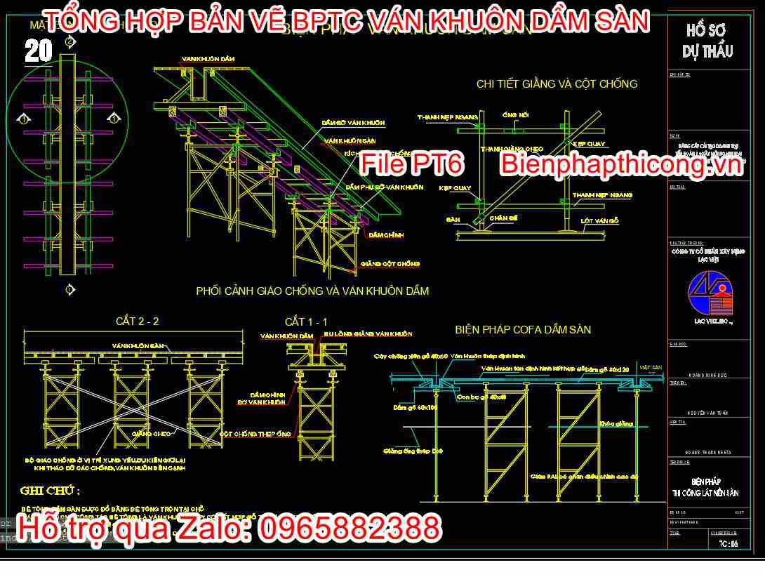 Bản vẽ biện pháp ván khuôn dầm sàn.