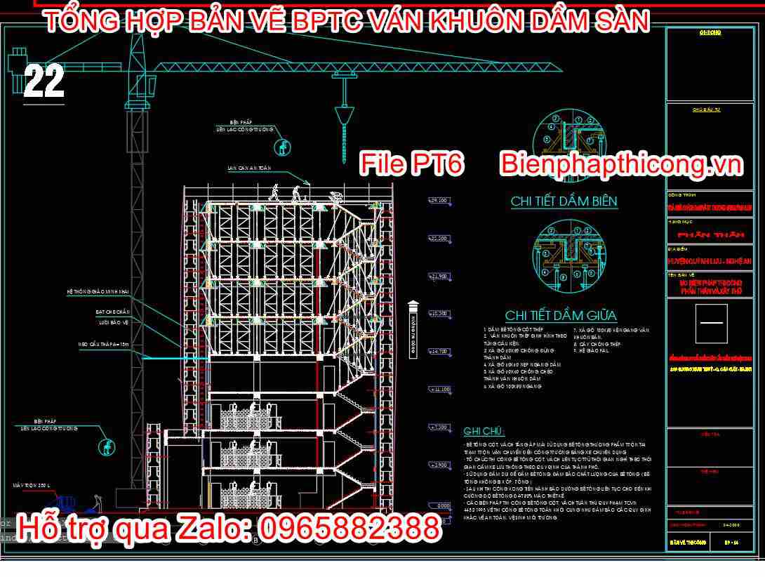 Mặt cắt biện pháp thi công phần thân xây thô cad.