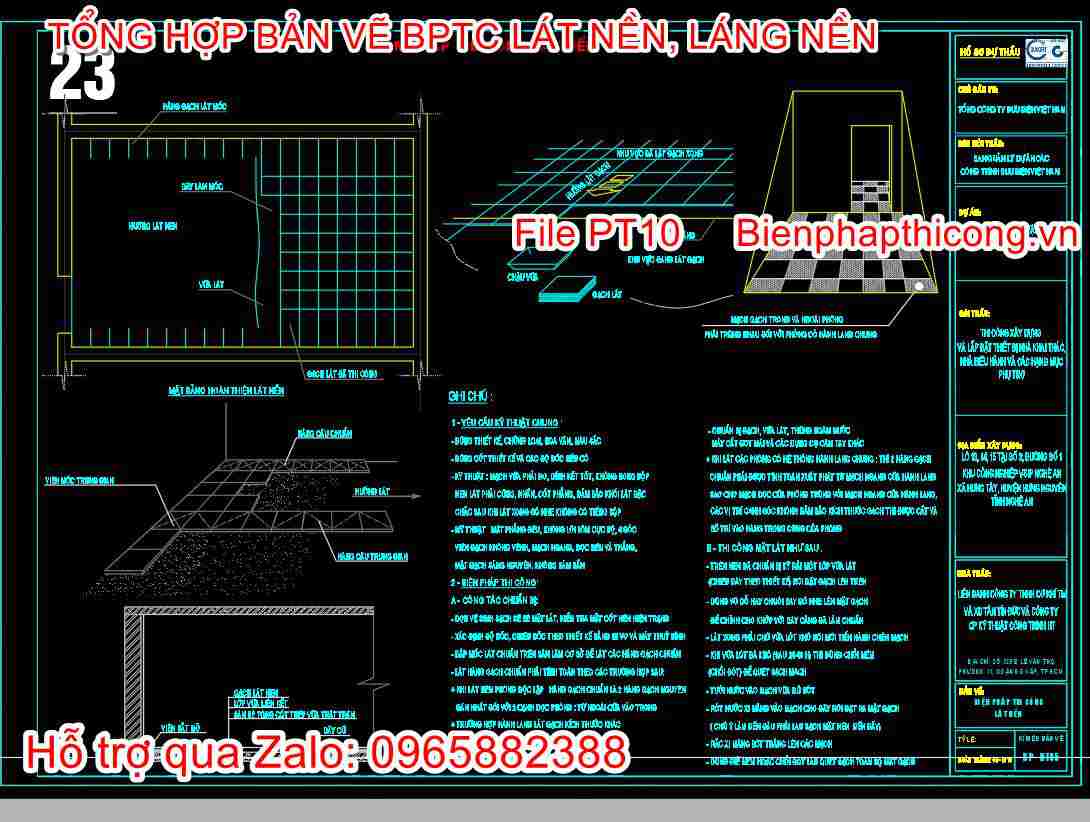 Bản vẽ biện pháp thi công lát nền cad.