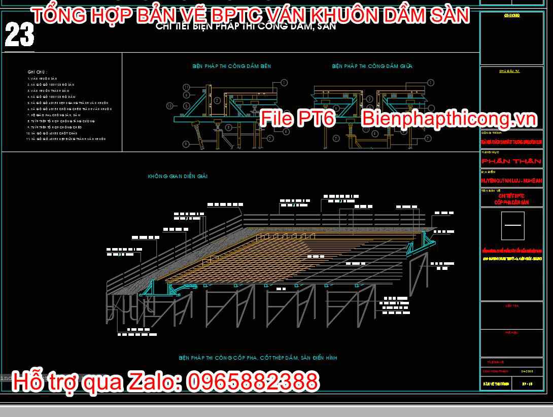 Chi tiết biện pháp thi công dầm sàn cad.