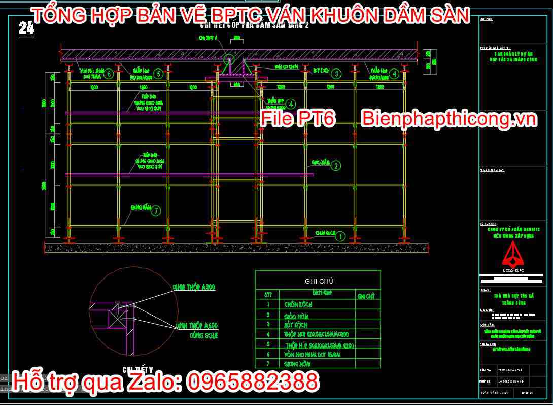 Bản vẽ biện pháp thi công chi tiết cốp pha dầm sàn.
