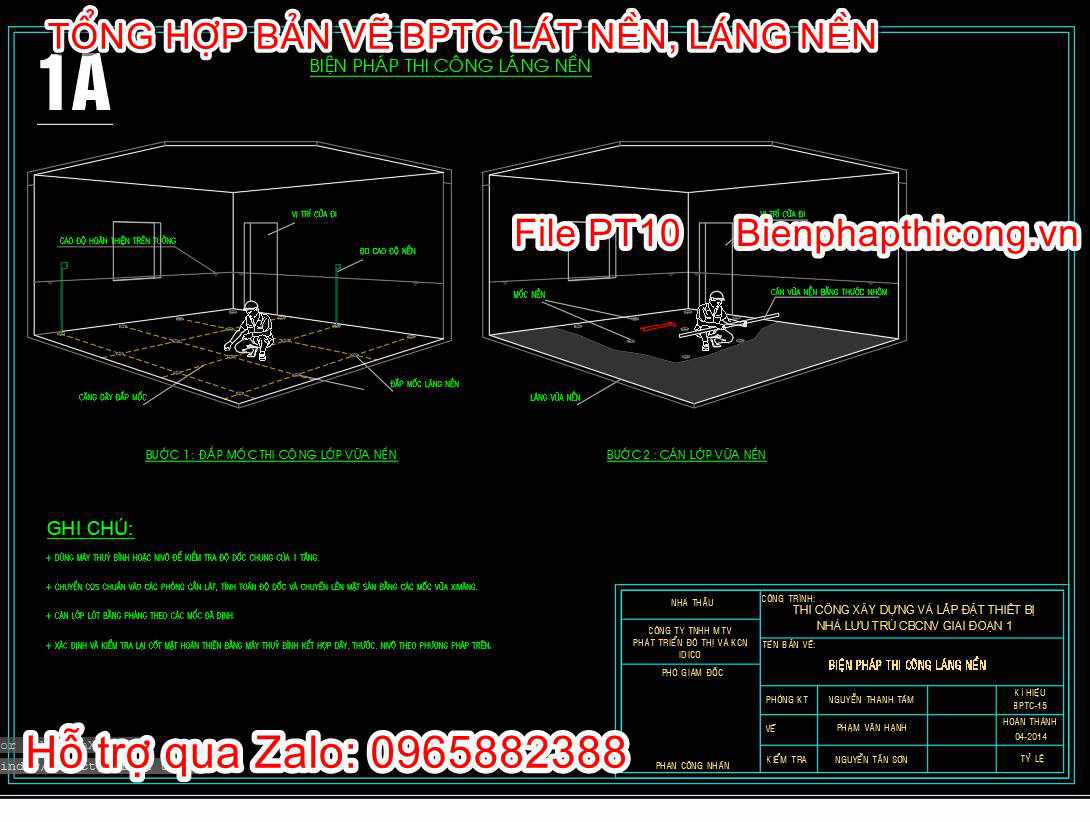 Bản vẽ biện pháp thi công láng nền cad.