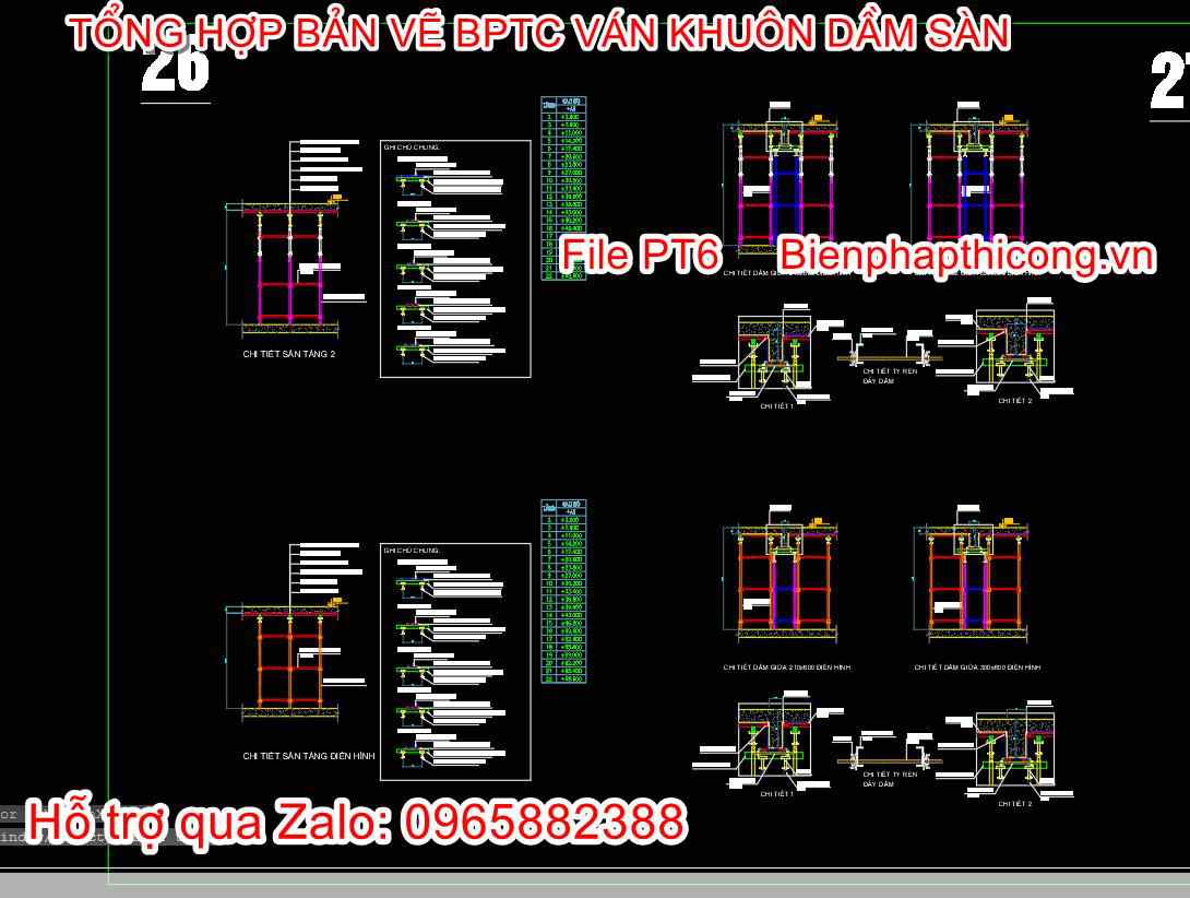 Bản vẽ biện pháp thi công ván khuôn dầm sàn cad.