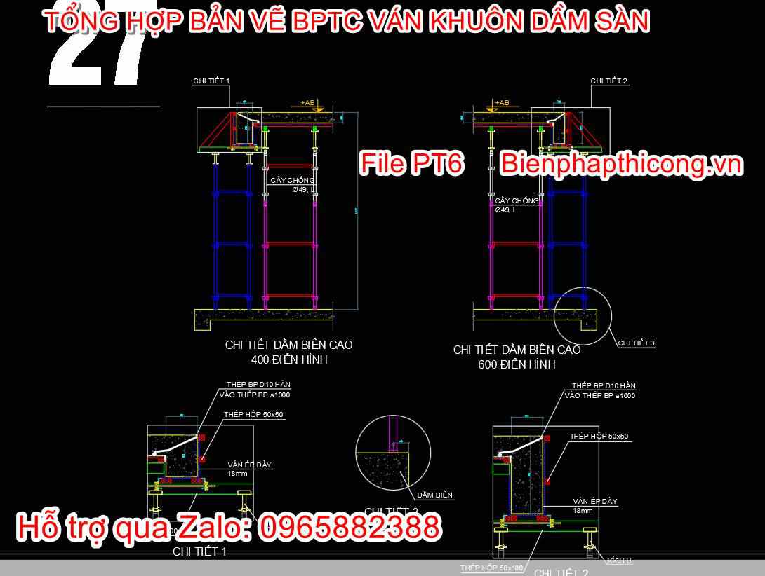 Cad bản vẽ biện pháp thi công dầm sàn.