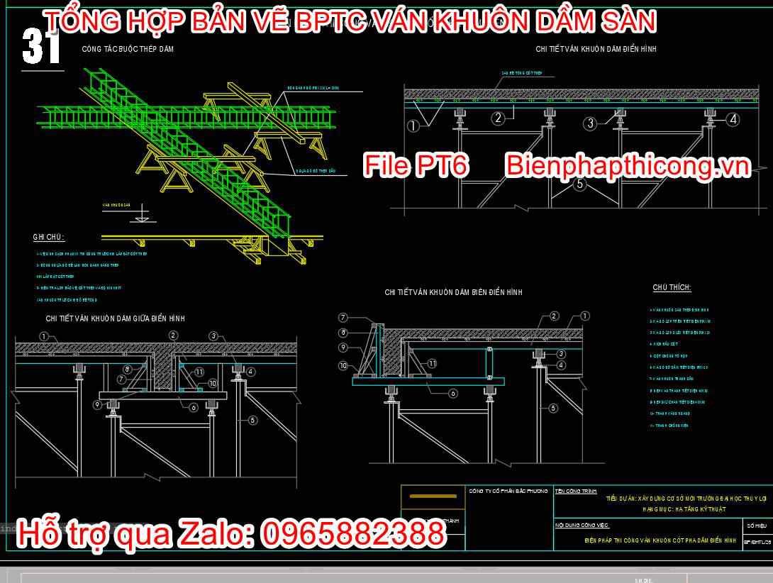 Bản vẽ biện pháp thi công cot pha dầm sàn cad.