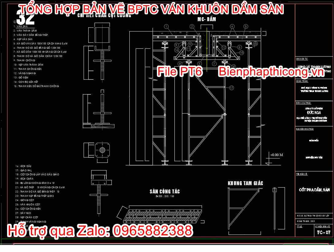 Bản vẽ biện pháp thi công coppha dầm sàn.